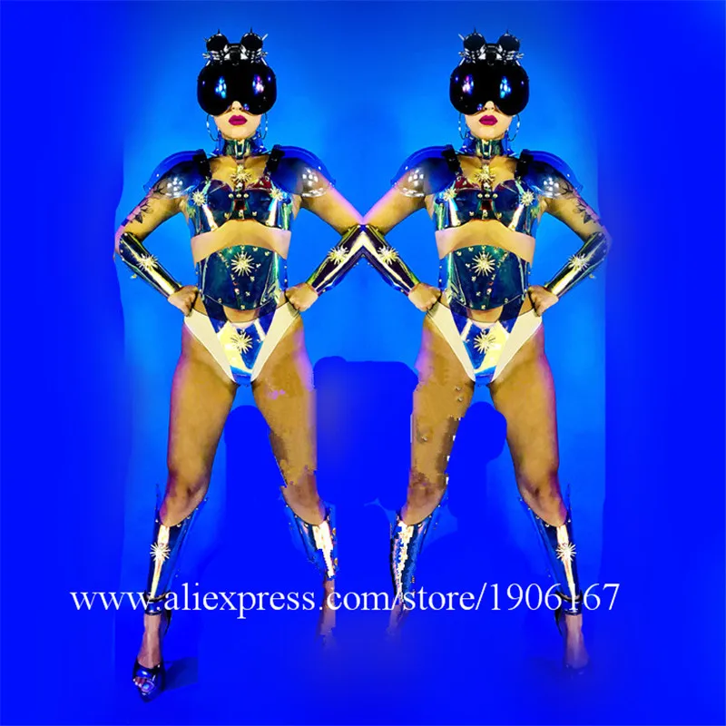 Nightclub GOGO female space laser mirror locomotive armor costume dance team female costumes0