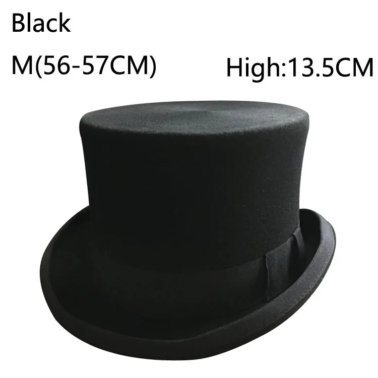 Черная шляпа в стиле стимпанк топ «сделай сам» шляпа в викторианском стиле Винтаж традиционная шерсть бейсболка с меховым помпоном бобровая шляпа - Цвет: BlacK M 56 TO 57CM