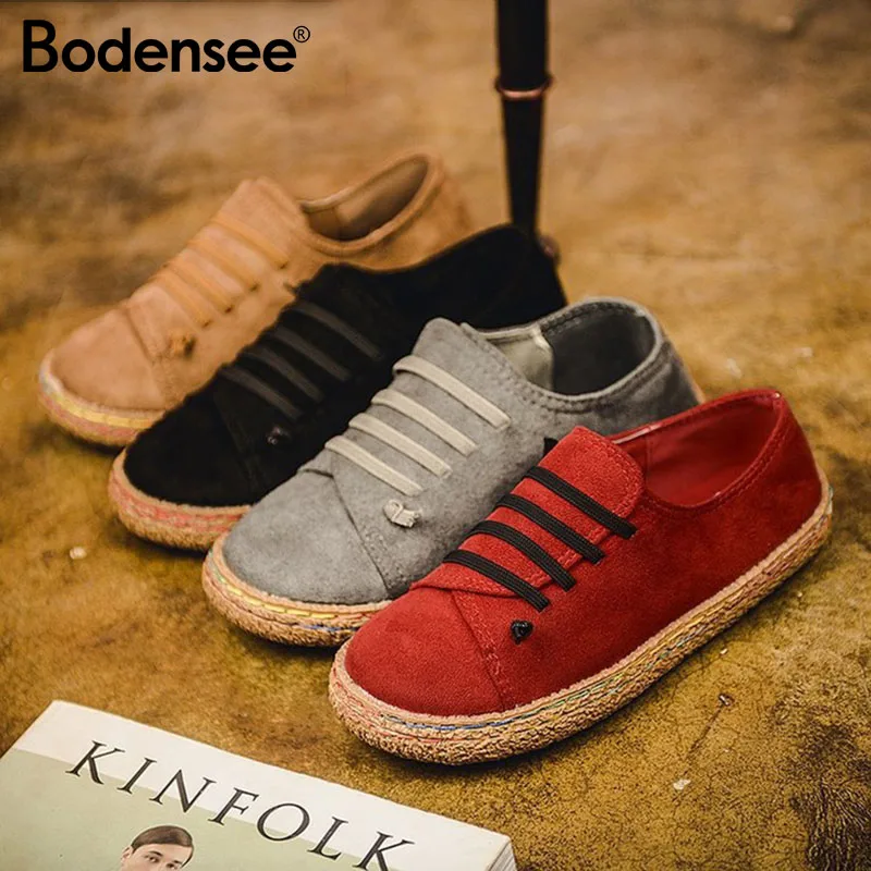 

BODENSEE 3 Colors Women Flats Lace Up Women Shoes Woman Retro Woman Date Footwear