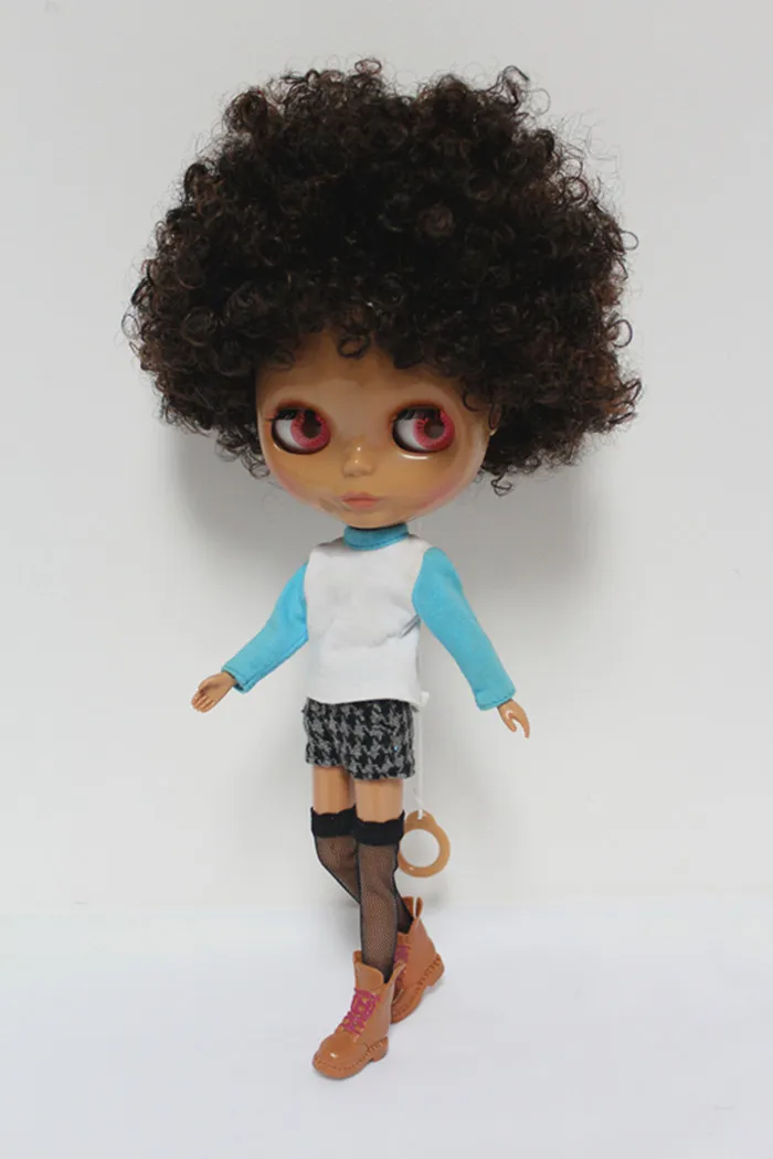 Кукла blygirl blyth коричневый взрыв вьющиеся волосы кукла 7048BL411 обычное тело 7 суставов черная кожа DIY для собственного изменения макияжа