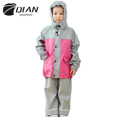 Водонепроницаемый детский спортивный костюм унисекс высокого качества для мальчиков и девочек от 3 до 10 лет, плащ-дождевик с капюшоном Детский плащ с капюшоном - Цвет: Розовый