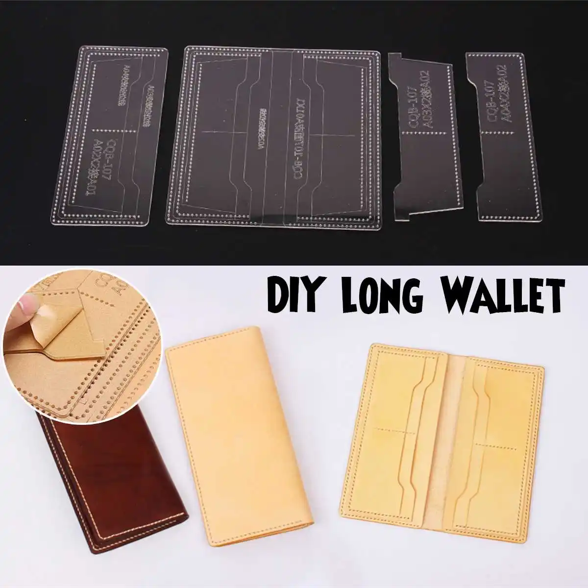 

Durable Acrylic Wallet Leather Template DIY Leathercraft Long Wallet Purse Stencil DIY Sewing Pattern 9.5 x 20 cm