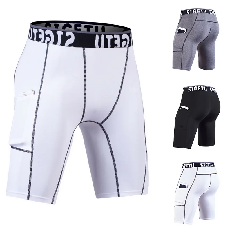 Летние мужские спортивные шорты для фитнеса, быстросохнущие модные шорты с карманами, мужские спортивные шорты для спортзала, новинка, обтягивающие шорты