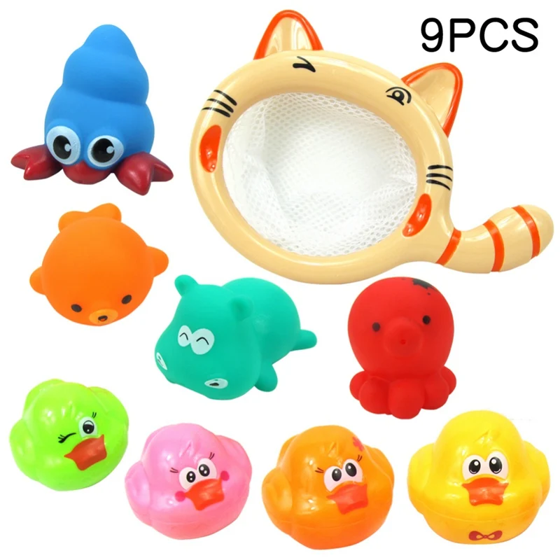 

9 Pcs Cute Animals Swimming Water Toys Colorful Soft Float Squeeze Sound Squeaky Bathing Toy For Baby Bath Toys