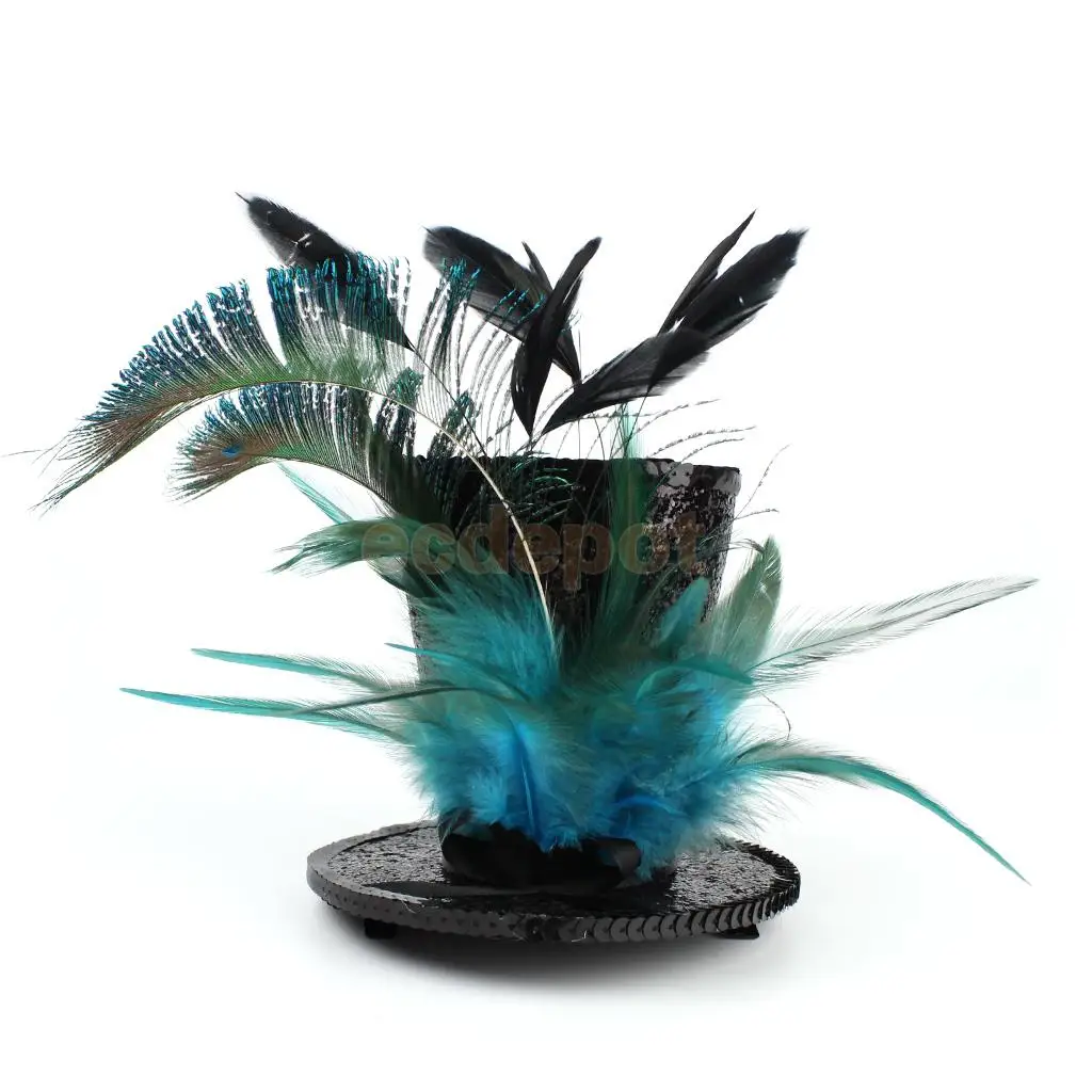 Vintage Flapper Feather Top Hat w// Sequin Decor 20s Charleston Party Fascinator