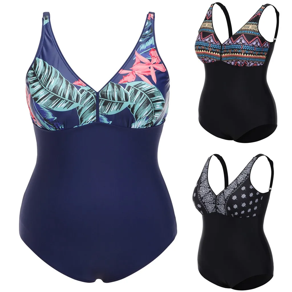 

SAGACE 2019 Women Plus Size One Piece Swimsuit Sexy Patch Multicolor Bikini Set Beachwear Swimwear Bathing Suit 4XL