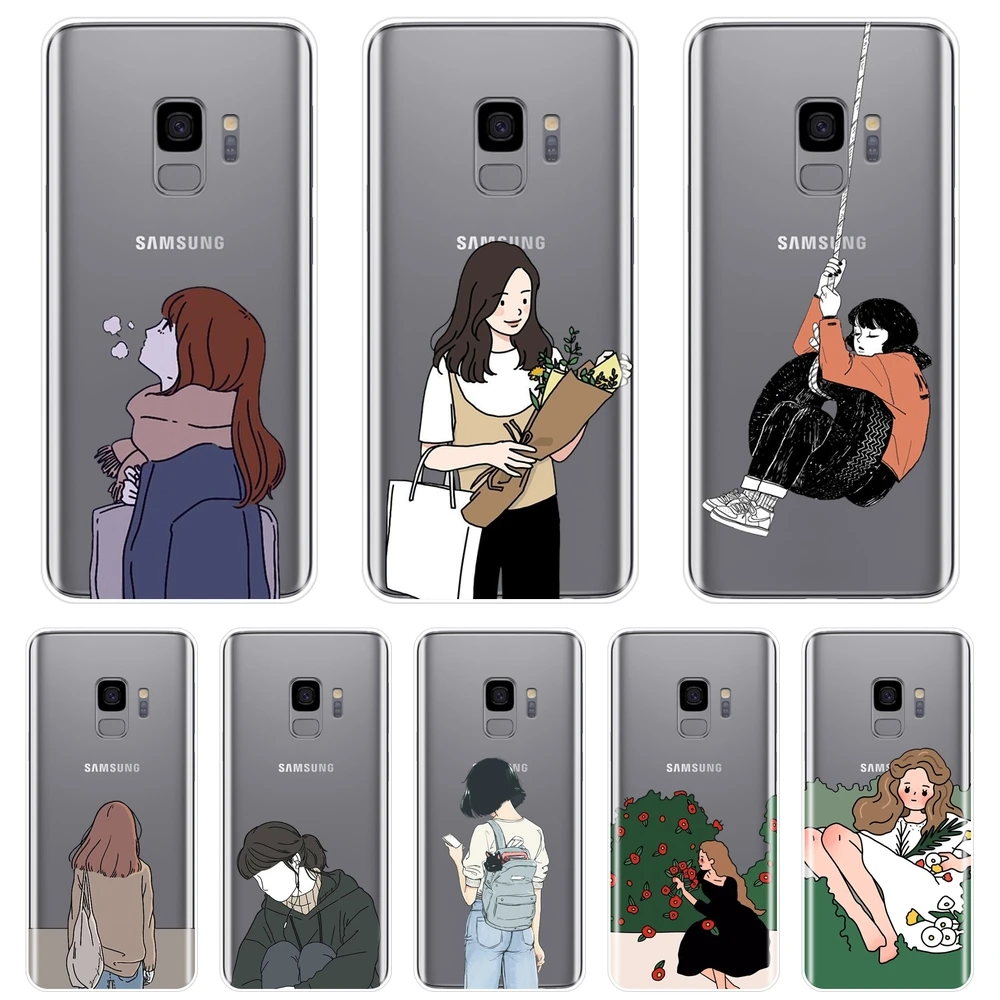 

TPU Cartoon Girl Japan Back Cover For Samsung Galaxy Note 4 5 8 9 Soft Phone Case Silicone For Samsung S5 S6 S7 Edge S8 S9 Plus