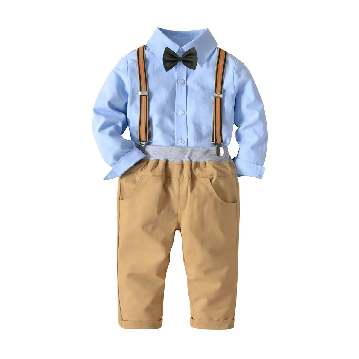 

HI&JUBER Baby Boys Clothing Sets Children's long sleeve Gentleman Suit Cotton Shirt+Bow Tie+Suspender Trousers Boys Clothing Set