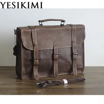 

2018 New Fashion Men's Briefcase 17" 100% Nature Cowhide Leather Handbag Genuine Leather Laptop Bag Messenger Bags Coffee Color