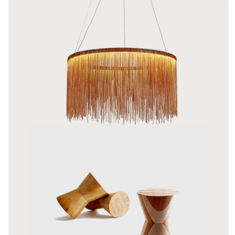 

Modern high - end villa art personality lamps simple atmosphere chain chandelier Nordic bedroom living room restaurant lights