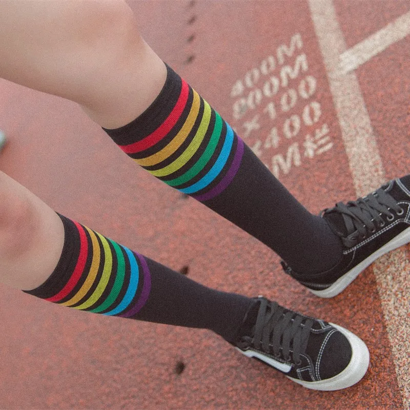 PEONFLY/носки для ног; однотонные носки; сезон осень-зима; женские носки из чистого хлопка с изображением радуги; забавные чулочно-носочные изделия; kawaii; Япония