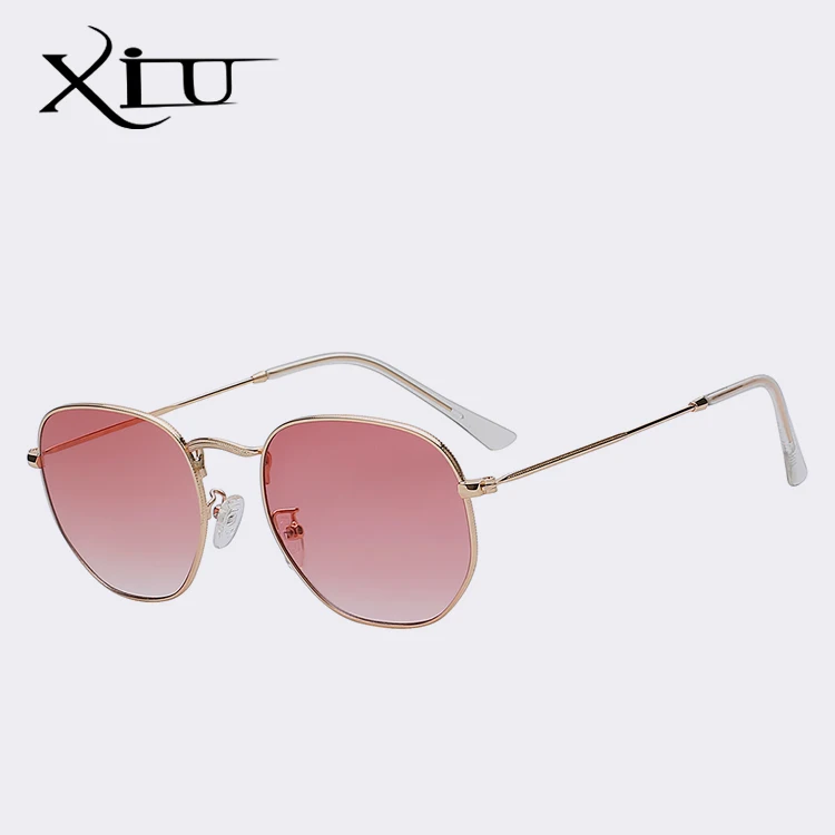 XIU винтажная, брендовая, дизайнерская Квадратные Солнцезащитные очки для женщин Для мужчин фирменный дизайн в ретро-стиле для вождения, для вождения, зеркальные солнцезащитные очки для мужчин и женщин - Цвет линз: Gold w sea pink