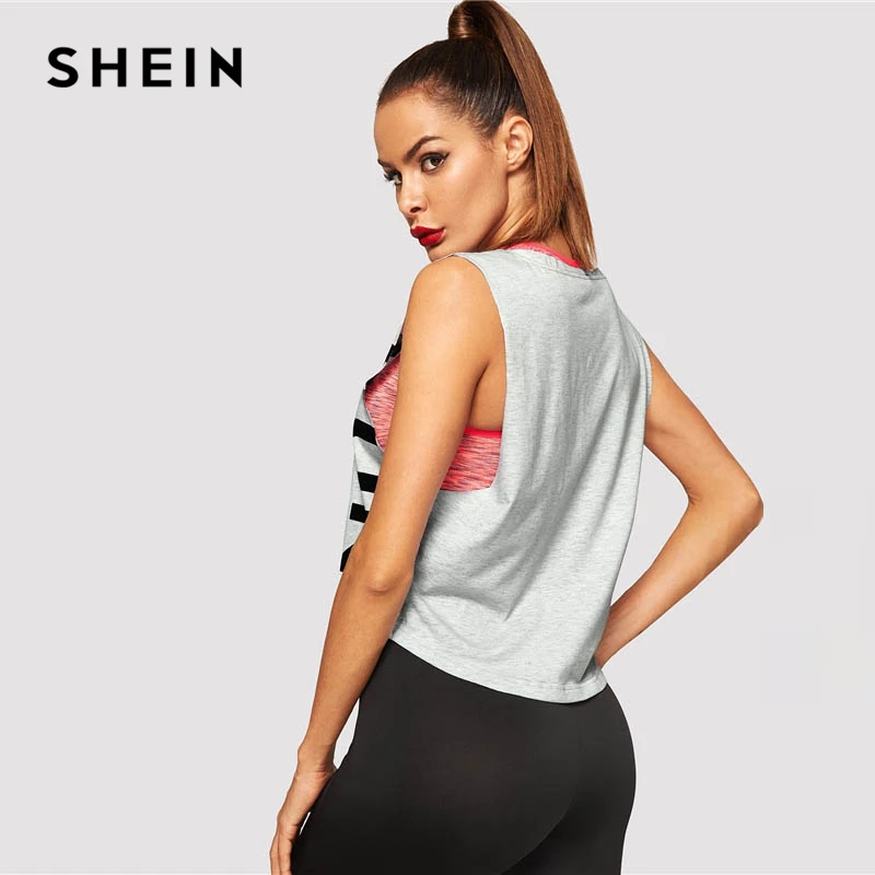 SHEIN Топ Без Рукавов С Текстовым Принтом Спортивная Майка Контрастным