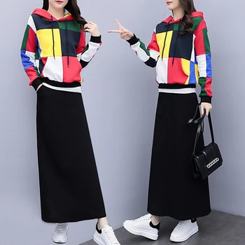 

Plus Size 5xl Top And Skirt 2 Piece Set Contrast Ensemble Femme Survetement Casual Conjunto Feminino Year-old Female Costume