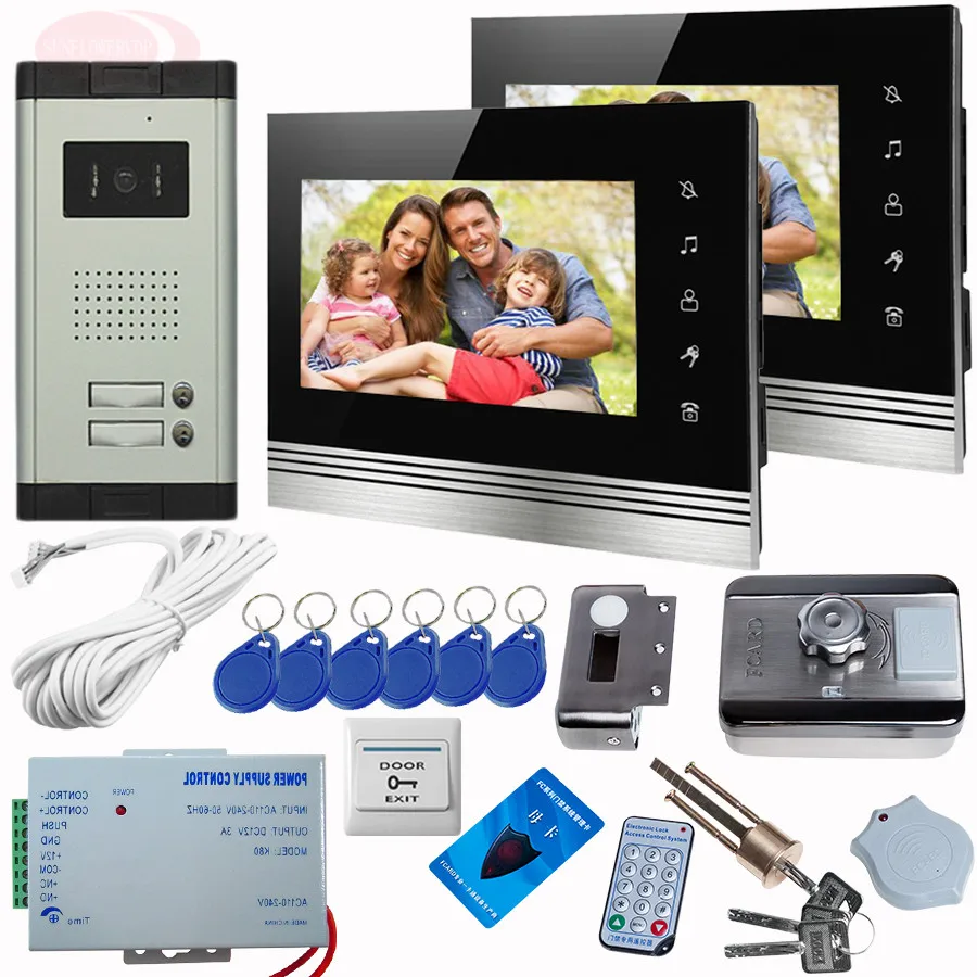 7Inch TFT Video Doorphone Door Control With Rfid Unlock Electronic Lock