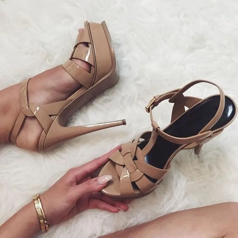 

2018 New Tribute Platform Sandals Super High Heels Stiletto T Strap Sexy Ladies Party Wedding Shoes Summer Sandalias Mujer