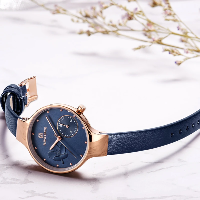 Naviforce Women Fashion Blue Quartz Watch Lady Leather Watchband High Quality Casual Waterproof Wri-4