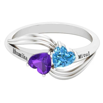 

Personalized Promise Ring Heart Birthstone Custom Engrave 2 Names 925 Silverfor women engagement ring party Anniversary#SS40