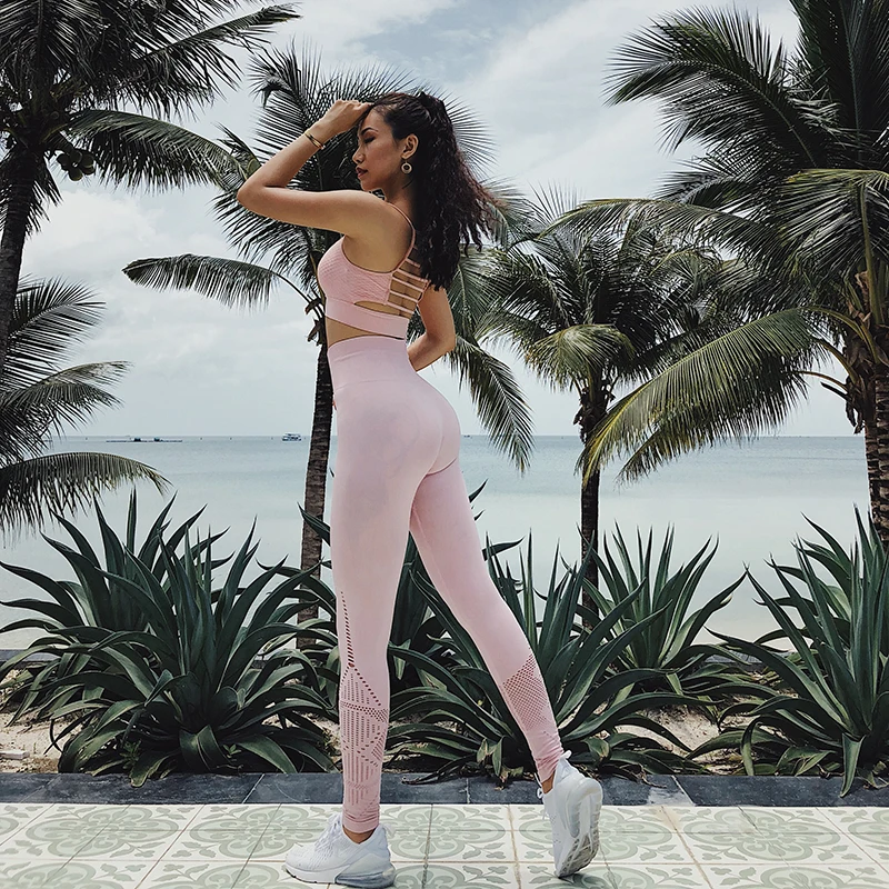 

high Waist Seamless Leggings For Women Gym High Waist Tummy Control Workout Squant Pants Ankle Hollow Out Pink Yoga Pants