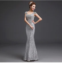 2017 Long Mermaid Evening Dresses Silver Formal Prom Dress Sequins Evening Gowns robe de soiree longue
