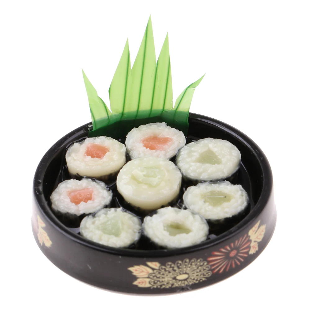 1/6 Dollhouse Miniatures Kitchen Food Decor Vivid Japanese Food Sushi - Round Plate