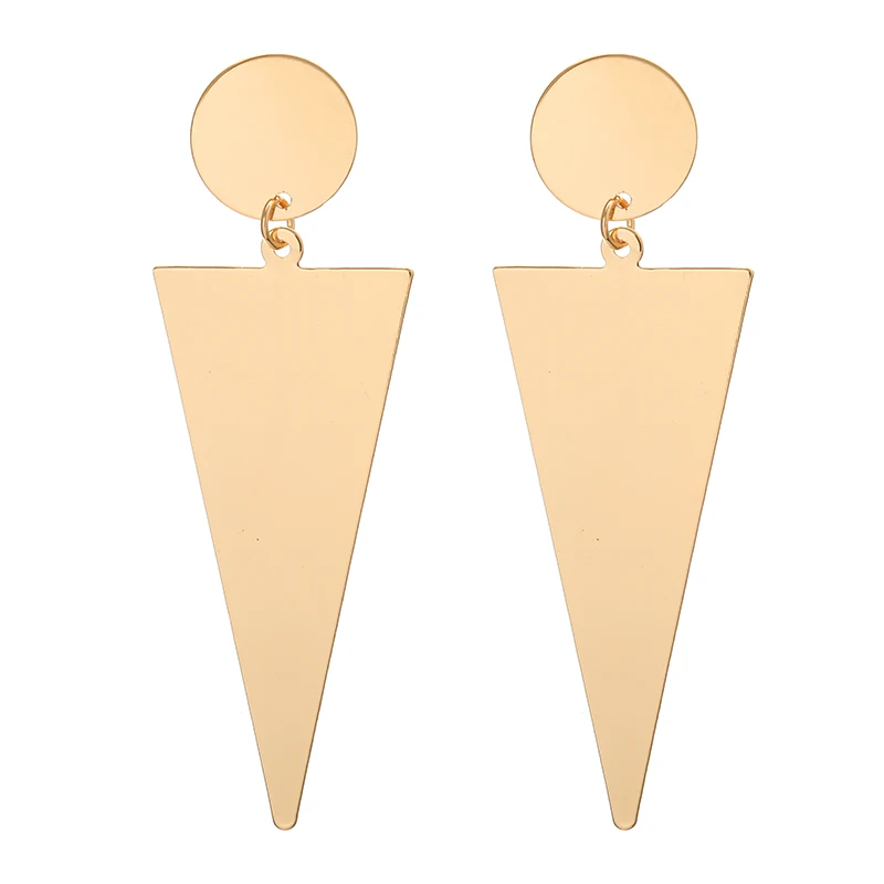 

Korean Trendy Round Earrings Geometric Triangle Smooth Metal Dangle Drop Earrings For Women Long Earings Fashion Jewelry 2019