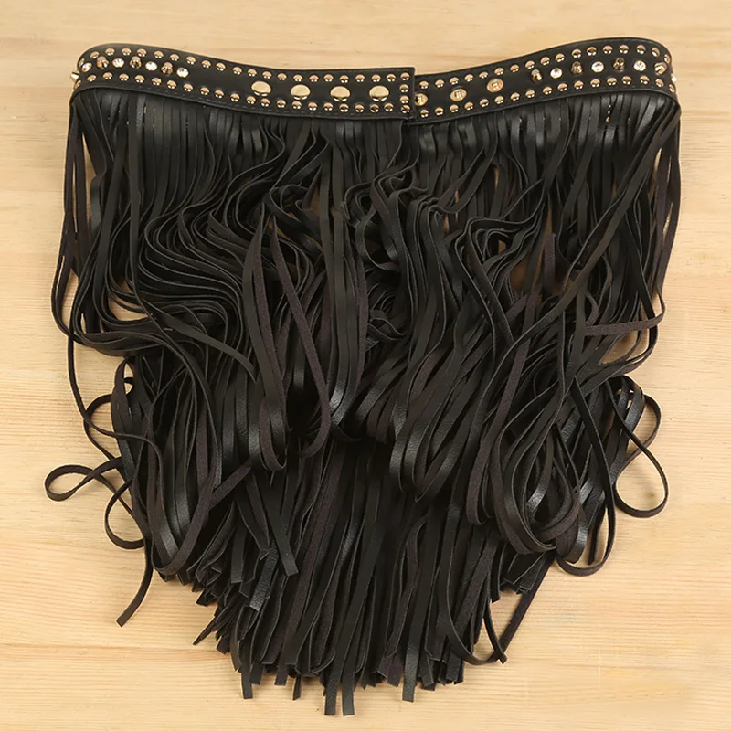 

New Arrival Hippie Boho Fringe Tassel Leather Belt Punk Rivet Crystal Waist Belt Fashion Women Clothes accessories