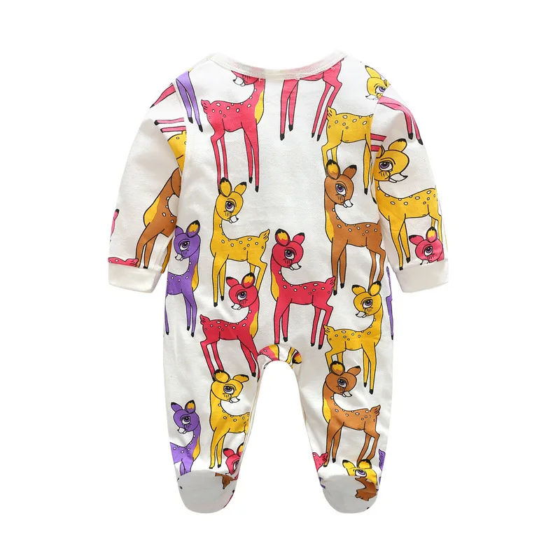 Kawaii Baby Footies с принтом маленького оленя, хлопок, мягкая одежда с длинными рукавами для маленьких девочек, 9 M, 12 M, 18 M, 24 M, пижама с лапками для девочек