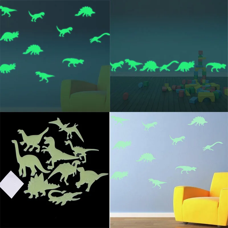 

9PCS/Pack Dinosaur Glow In The Dark toy Stickers Luminous Home Decor Decal Baby Kids Room Fluorescent Stickers for kids gift