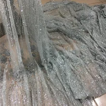 Серебряный с бусинами Тюль Кружева с клееным блеском модные H-54 африканская блестящая кружевная ткань для свадьбы 5 ярдов/лот