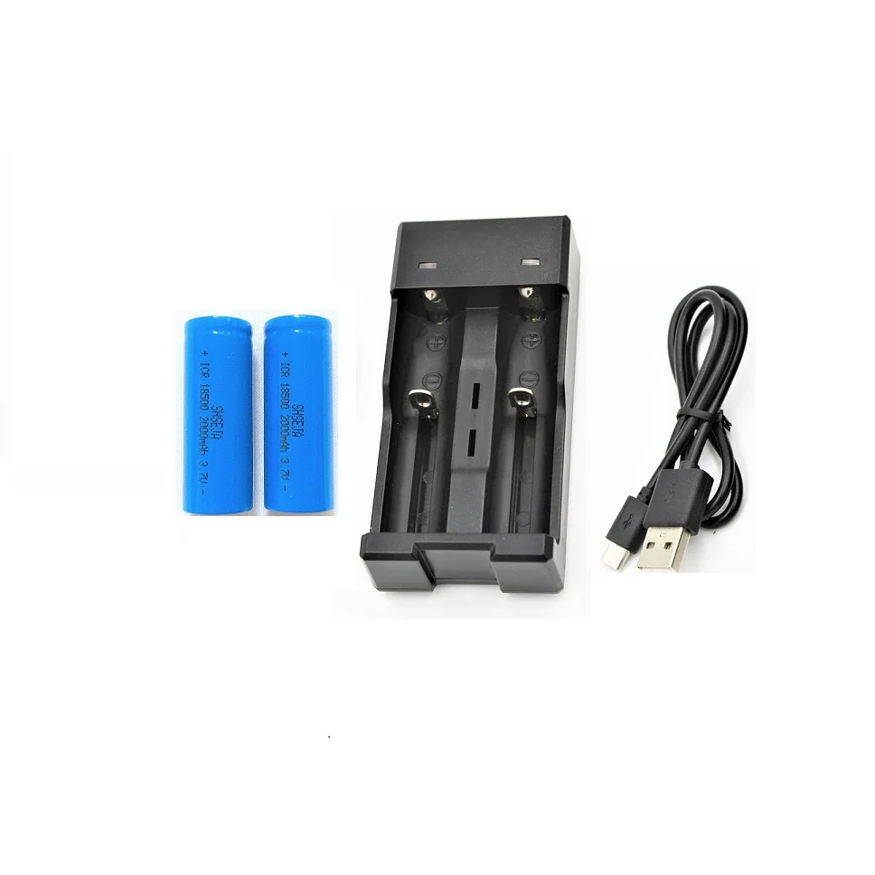 

2Pcs/Lot 3.7V 2000Mah rechargeable Battery 18500 battery 3.7V For lashlight +1850018650 16340 14500 lithium battery USB charger