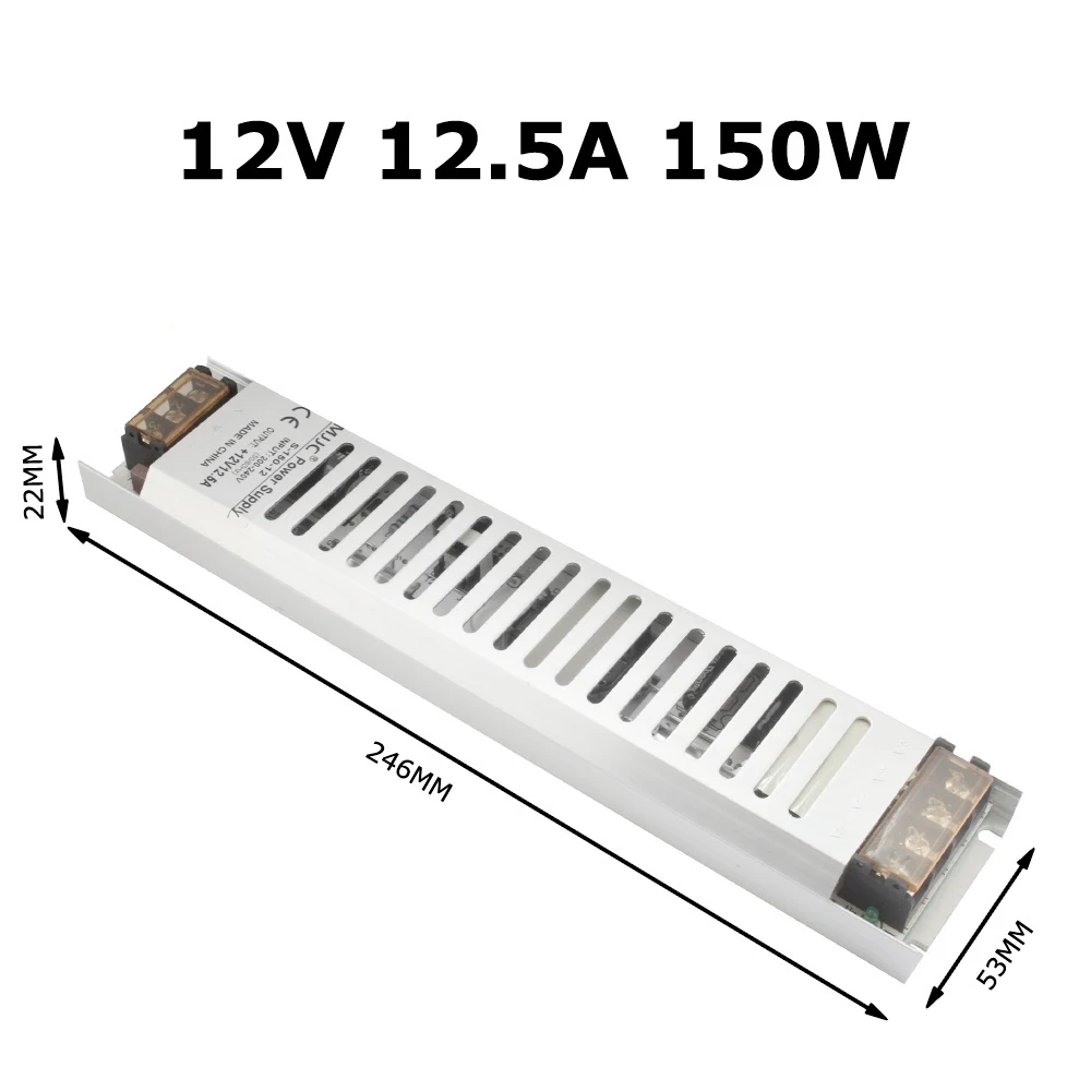 12 вольт источник питания ультра тонкий AC 220V к DC 12 V светодиодный Dirver 60W 100W 120W 150W 200W 300W тонкий импульсный трансформатор - Цвет: 12V 12.5A 150W