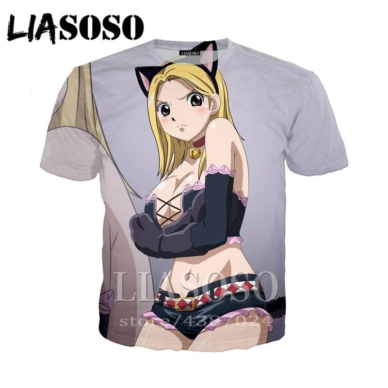 LIASOSO Новое поступление сексуальная девушка Lucy Heartfilia 3d печать Милая футболка