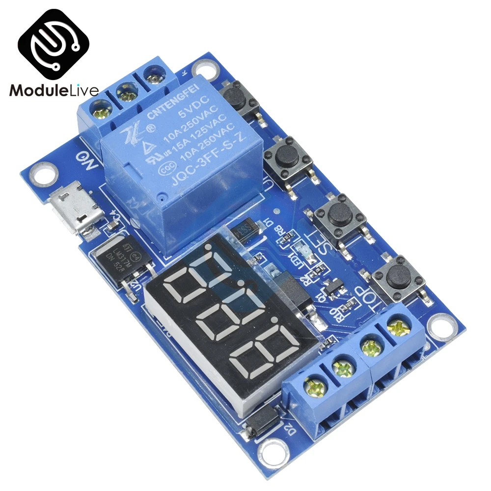 Micro USB 5V Digital LED Display Trigger Automation Delay Cycle Timer Control Switch Relay Module Board Controller