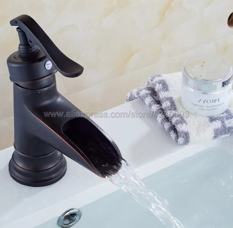 Black Oil Rubbed Bronze Waterfall Faucet Bathroom Faucet Bathroom Basin Faucet Mixer Tap Hot & Cold Sink faucet Khg080 Black Oil Rubbed Bronze Waterfall Faucet Bathroom Faucet Bathroom Basin Faucet Mixer Tap Hot & Cold Sink faucet Khg080