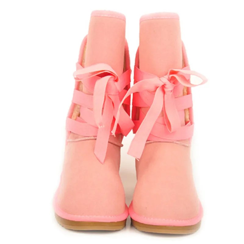 Tfsland/зимние женские теплые зимние сапоги из искусственной замши ботинки на плоской подошве до середины икры с плюшевой подкладкой на меху женская обувь рождественские кроссовки - Цвет: pink