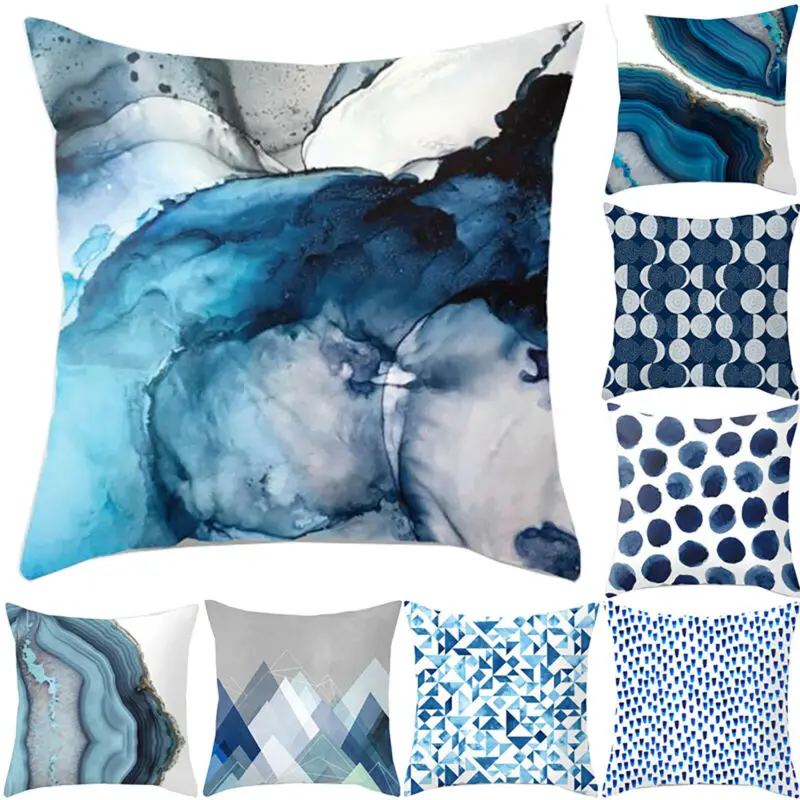 

HGLEGYW Blue Simple Pattern Pillow Cases Sofa Car Waist Throw Cushion Cover Home Decor