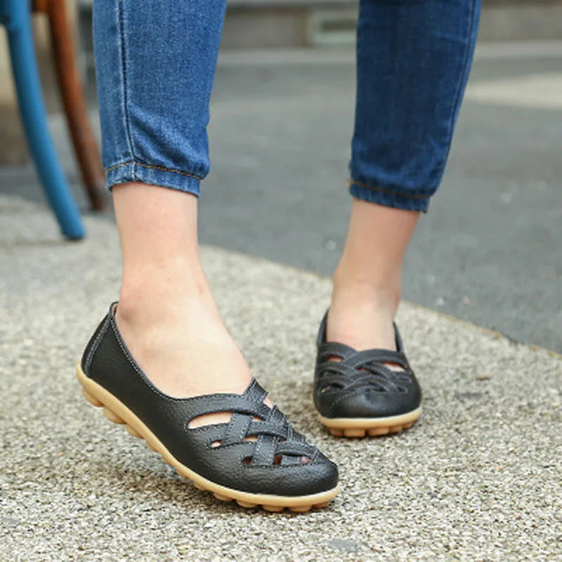 Новая распродажа Женская мода из искусственной кожи выдалбливают лодка туфли без каблуков для женщин летние резиновые Повседневная обувь sapato feminino