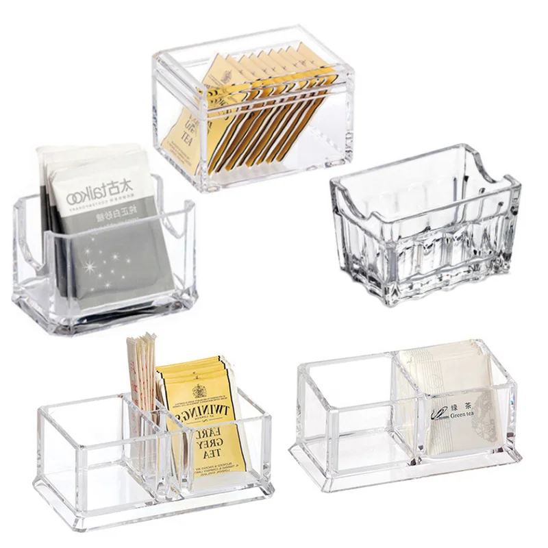 

Acrylic Clear Tea Bag Box with Lid Toothpick Holder Kitchen Cabinets Tea Bag Sugar Organizer Holder Chest Storage Hotel Restaura