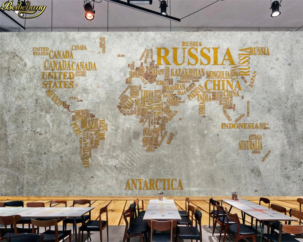 beibehang Custom Photo Wallpaper Mural Retro Vintage English Letter World Map Cement Wall Painting Background papel de parede
