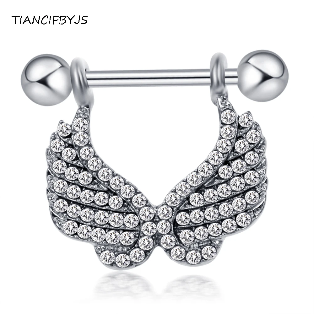 TIANCIFBYJS 14G Surgical Steel Nipple Barbell Rings Sheild Crystal Sexy