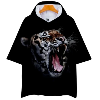 

2018 Tiger 3D Cool Short Sleeve Hoodies Sweatshirts Harajuku Funny Husky Print Women/Men Fashion Hoodies Clothes Plus Size 4XL