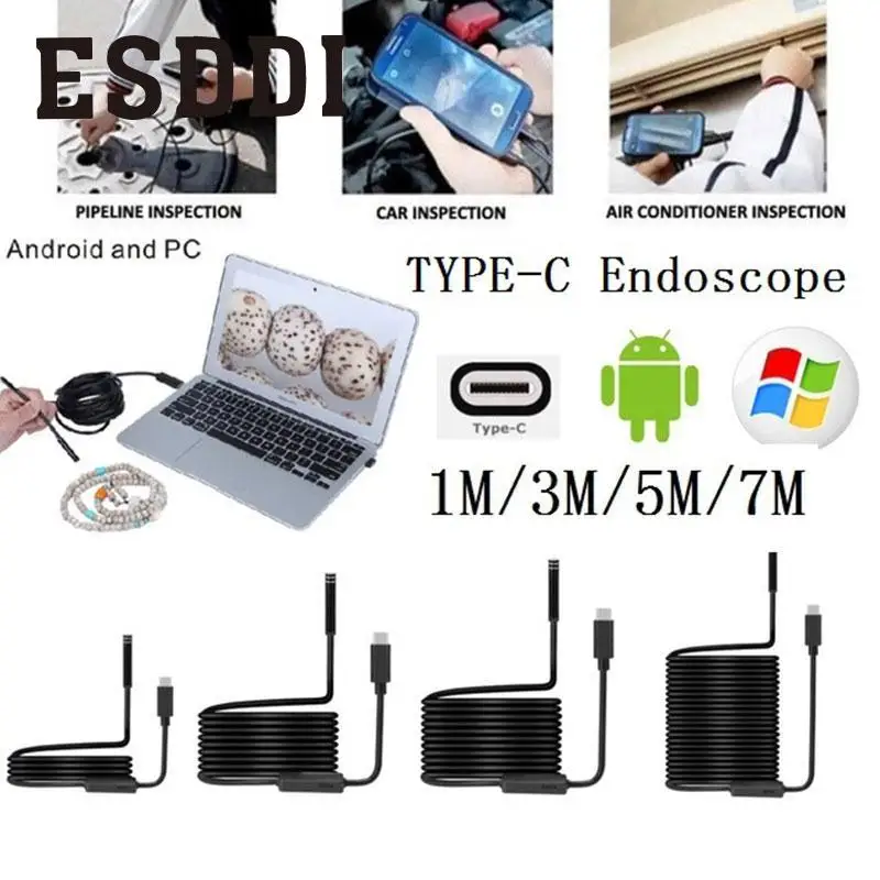 Esddi New 8mm 2MP 8LED 7M Android Phone USB Type C USB Endoscope Waterproof Video Camera Snake Inspection Tube Pipe Mini Cam camera : image Esddi New 8mm 2MP 8LED 7M Android Phone USB Type C USB Endoscope Waterproof Video Camera Snake Inspection Tube Pipe Mini Cam camera