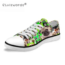 ELVISWORDS/парусиновая обувь для мужчин; обувь с принтом собаки; Вулканизированная обувь; Классическая Летняя удобная обувь на шнуровке; Мужская модная обувь на плоской подошве