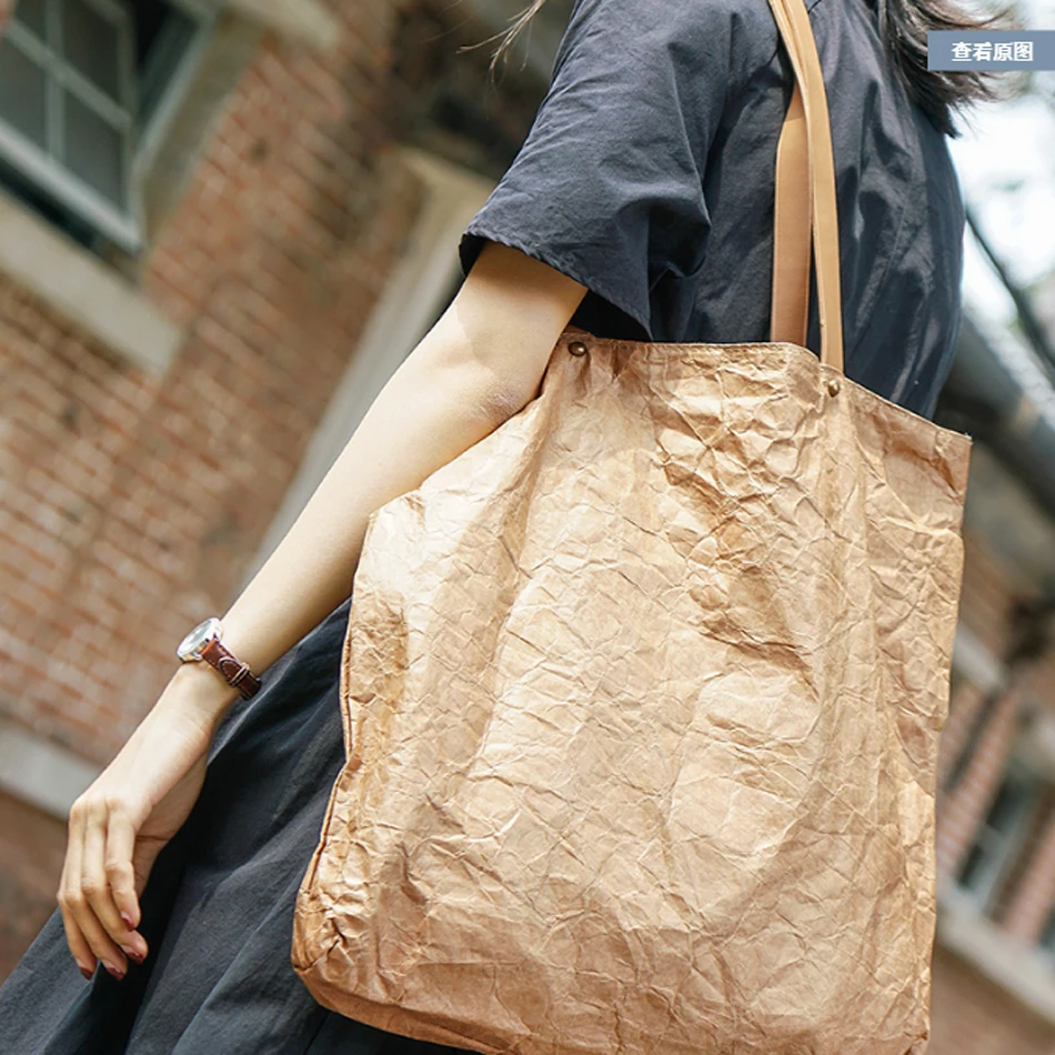 Estilo de Alta Qualidade à Prova Bolsa das Senhoras Bolsala de Papel Novo Água Kraft Ombro Retro Hand-held Dobra Lazer Grande Dupont Bolsa d’