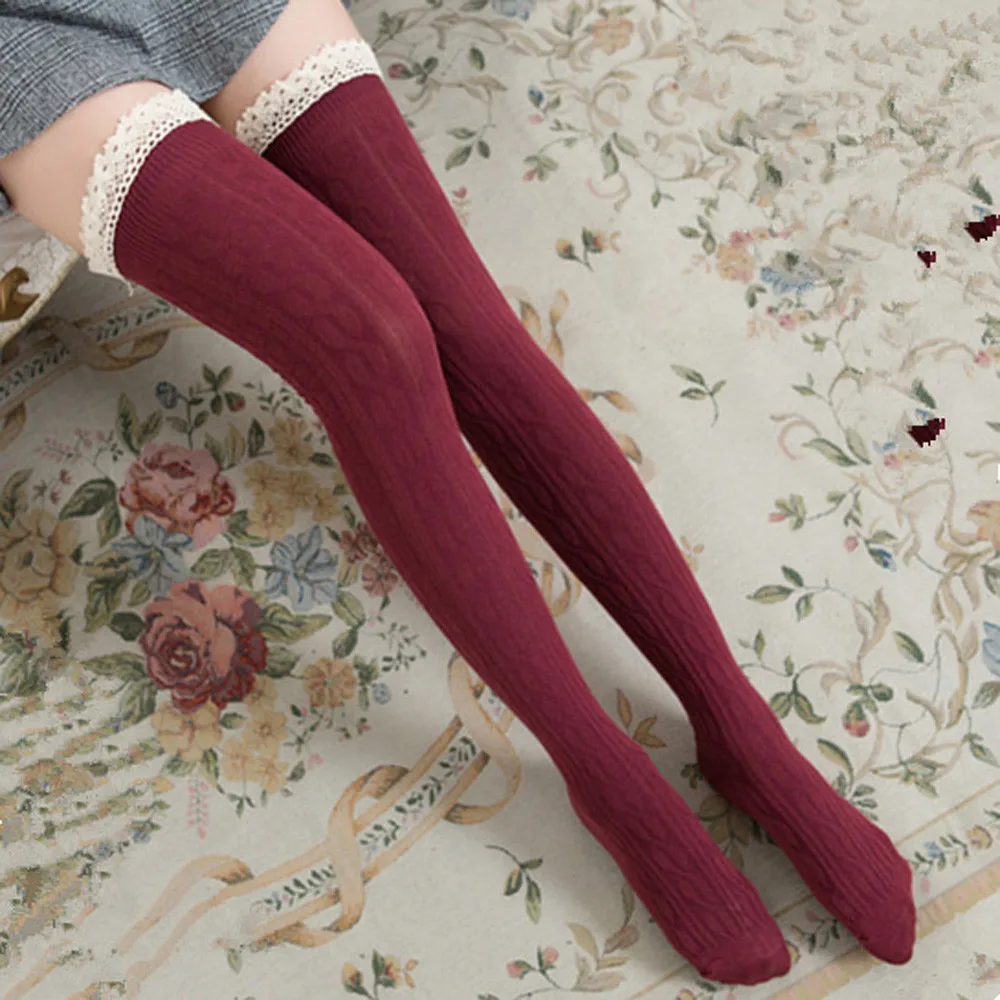 New Women Over The Knee Long Stocking Lace Striped Thigh High Stocking knee high socks Autumn spring Knee Socks Over The Knee