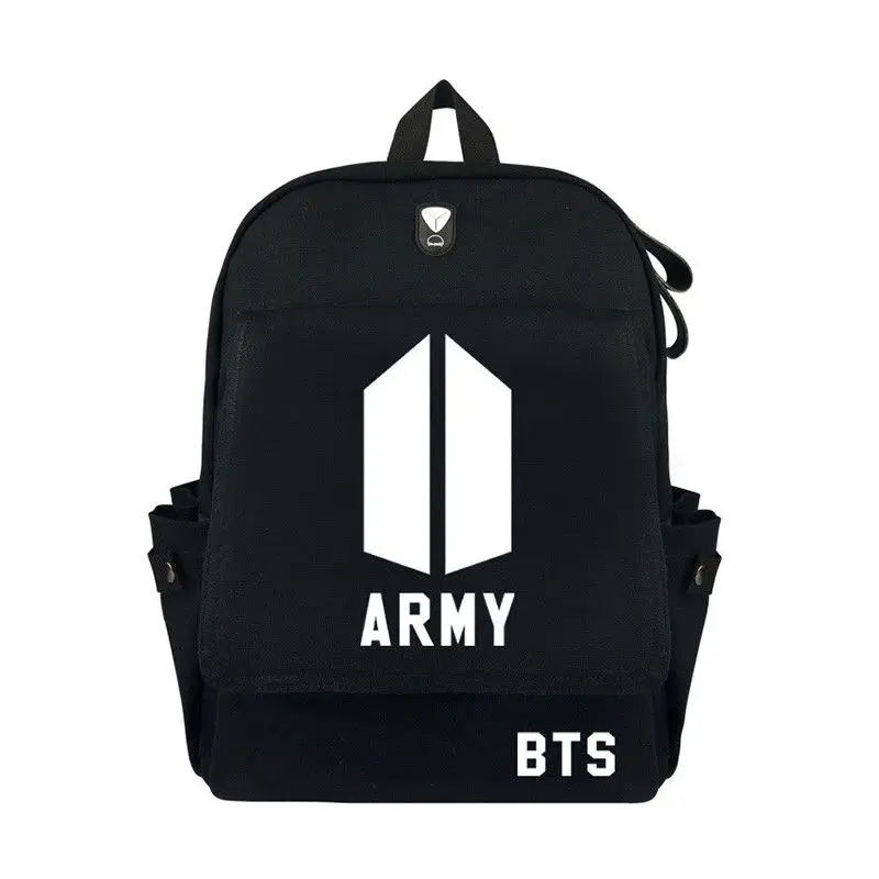 KPOP BTS Bangtan Boys ARMY Black Canvas Backpack Casual Shoulder Bag