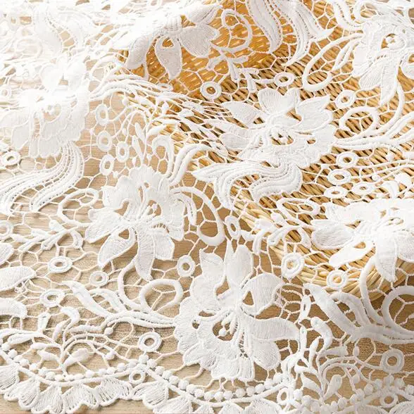 

2yds Latest French Guipure Cord Lace Fabric High Quality White Embroidered Lace Fabrics 2019 Nigerian Wedding Dress Lace Fabrics