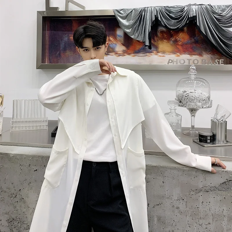 Blanc Hommes Hip Streetwear Mâle De Long Chemise Noire Manches Manteau Décontracté Style Longues blanc Noir Hop Cardigan Veste À zqwErq