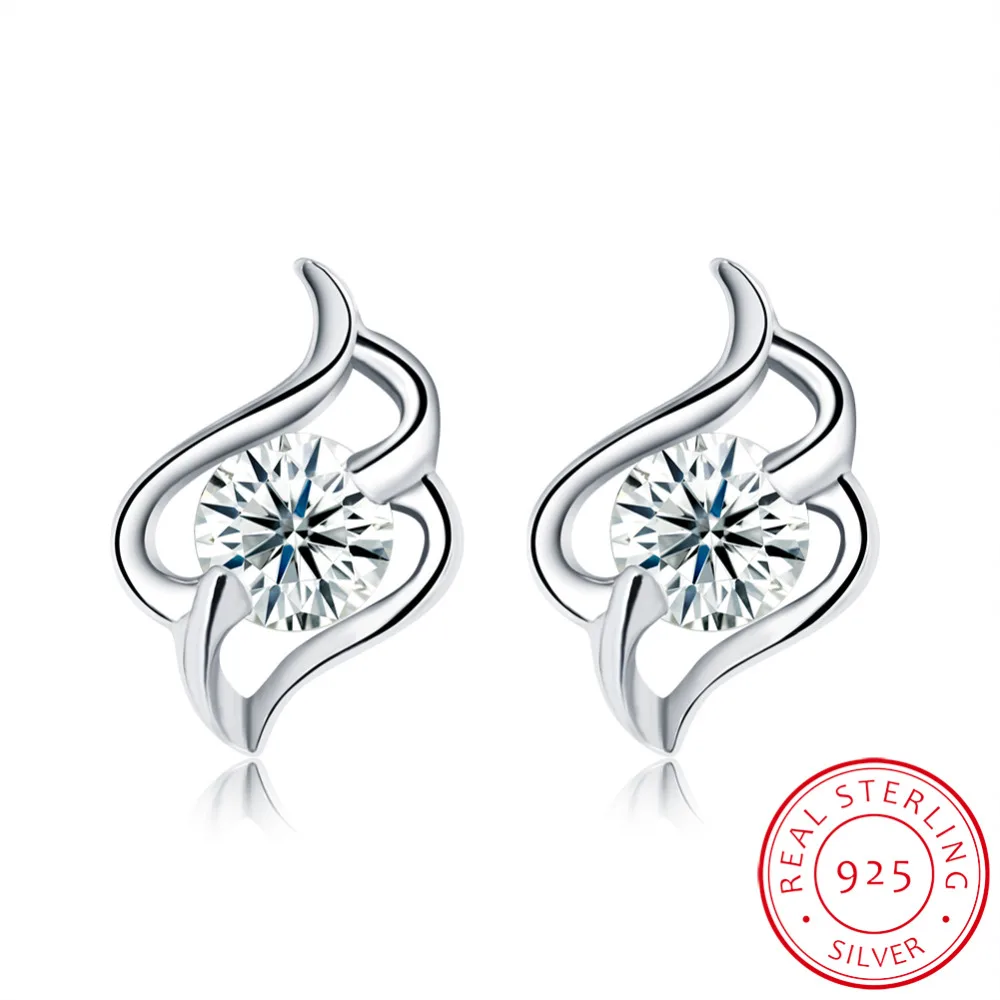 

There is silver certificate!Real 100% Pure 925 Sterling Silver stud earrings for women Zircon earing jewelry femme ear ring 0079